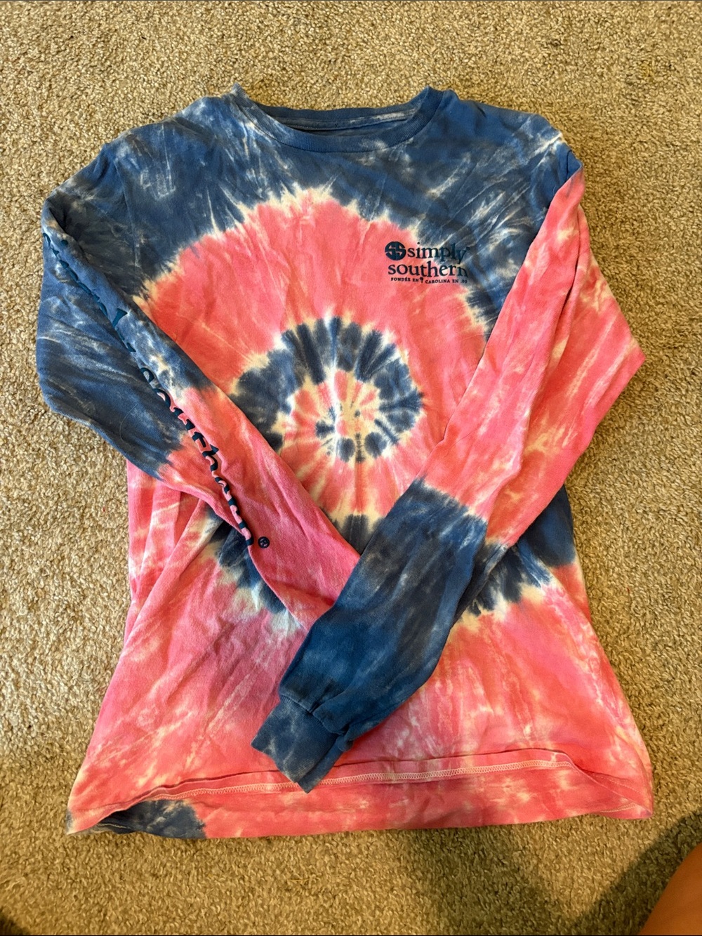 Simply Southern Pink & Navy Spiral Tie-Dye Long Sleeve Tee